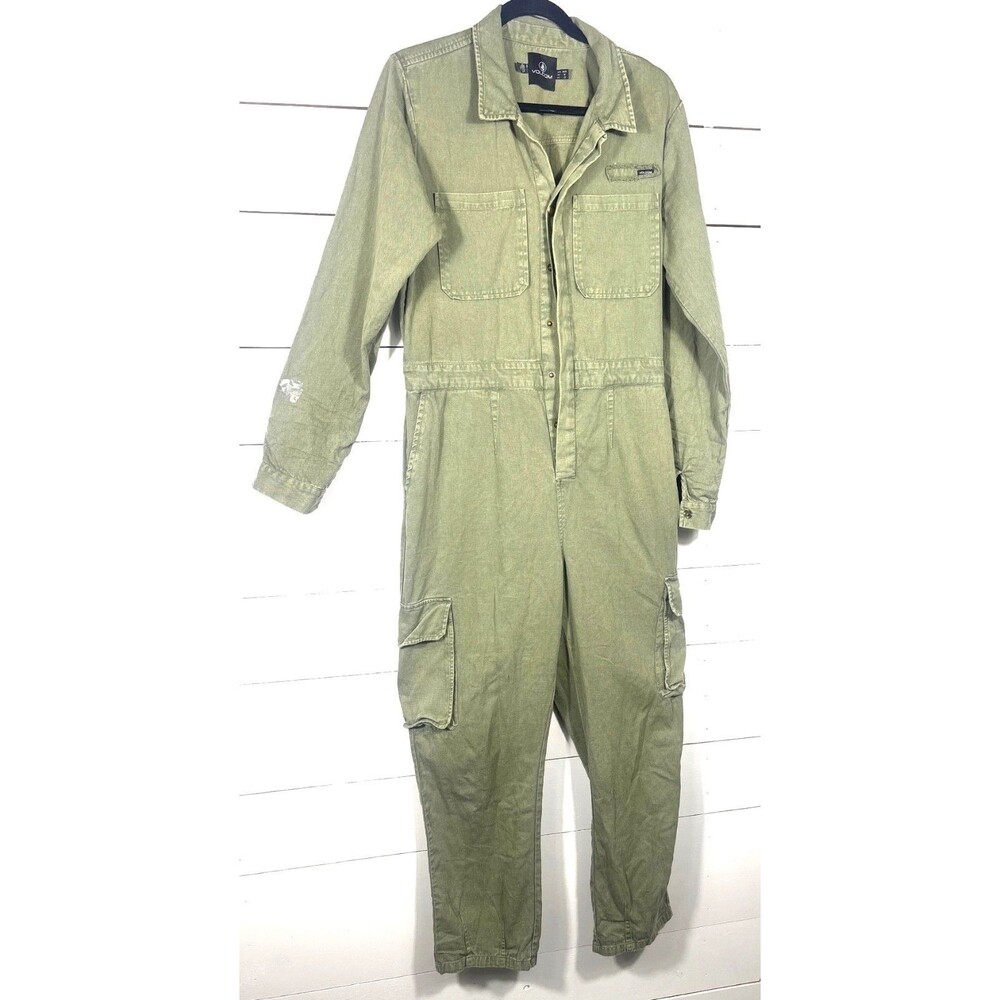 Volcom Womens Olive Green Utility Cargo Jumpsuit With Pockets Size M Cotton